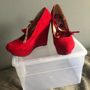 Red Suede Wedges